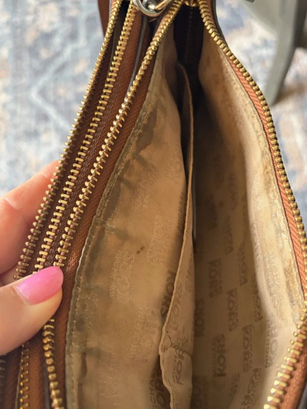 Michael Kors Brown Leather Double-Zip Crossbody with Gold Hardware